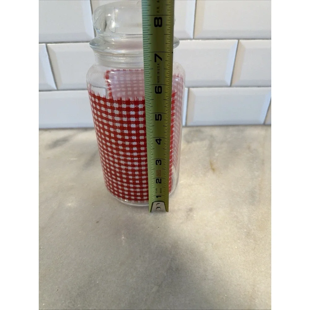 Vintage Anchor Hocking Red GINGHAM PLAID Glass Jar Canister w/Lid 8.5in GW992
